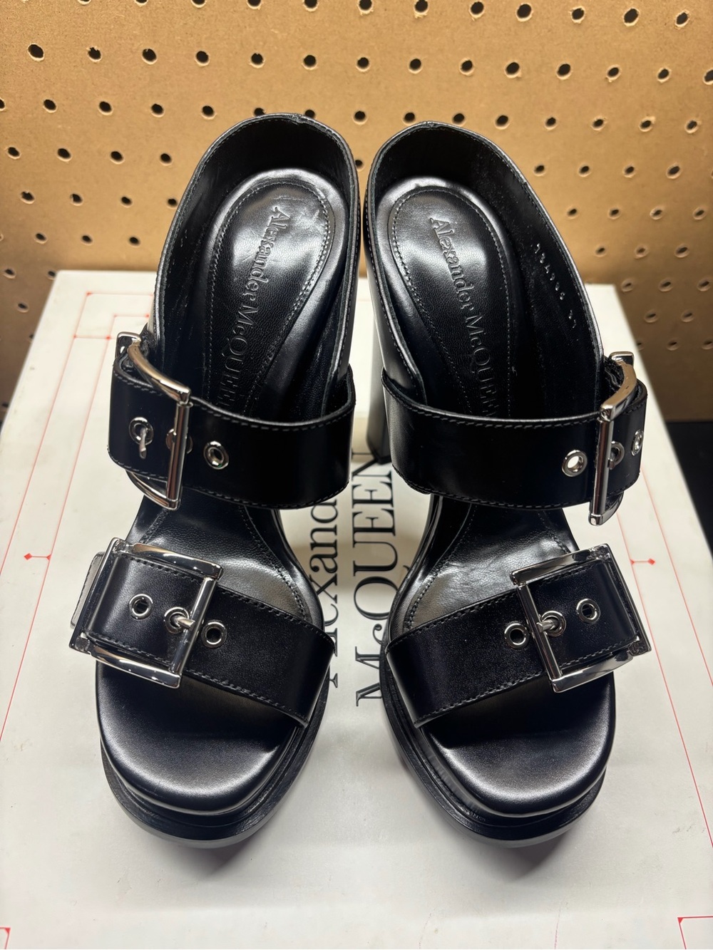Alexander McQueen Black Leather Double-Buckle Platform Sandals